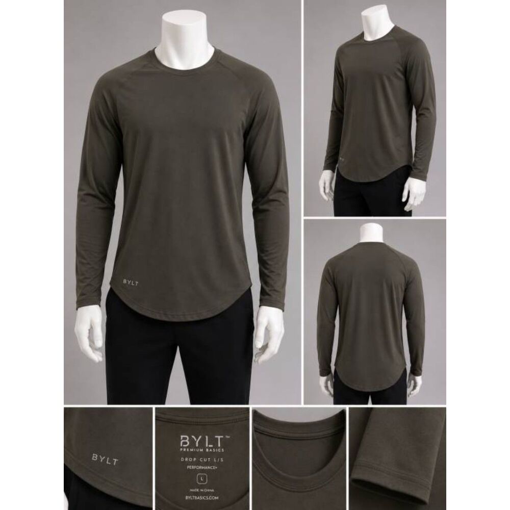 BYLT Premium Basics Drop Cut Long Sleeve Performance+ Shirt Hunter Green Men's L
